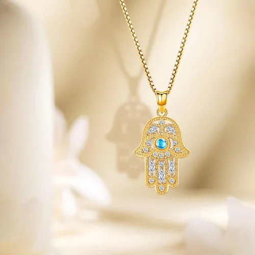 Miniatura 82 de Aniu Joyería de plata de ley 925 Hamsa de Fátima para mujer con circonita cúbica, viene con caja de regalo negra