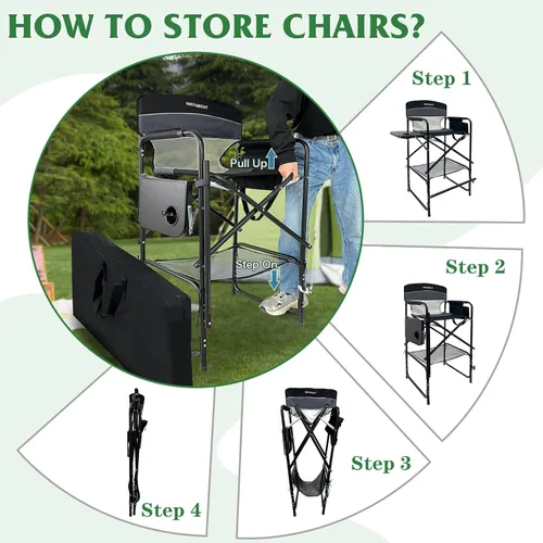Miniatura 6 de Silla de director plegable alta de 30.7 pulgadas de altura del asiento, taburete de bar plegable para artista de maquillaje, pintura facial con mesa