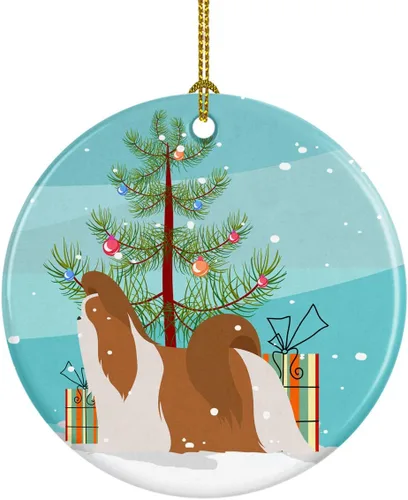 Miniatura 75 de Caroline's Treasures Bulldog inglés «Merry Christmas» adorno de cerámica para árbol de Navidad, decoración colgante para el hogar, Navidad, fiestas