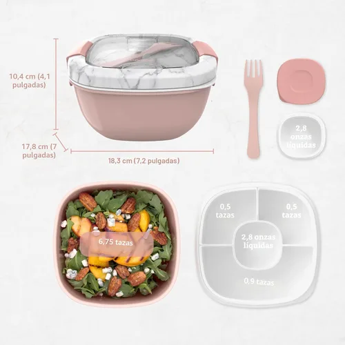 Miniatura 7 de Bentgo Recipiente para ensalada – Tazón de 54 onzas con bandeja de 4 compartimentos para aderezos, recipiente para aderezo, tenedor reutilizable