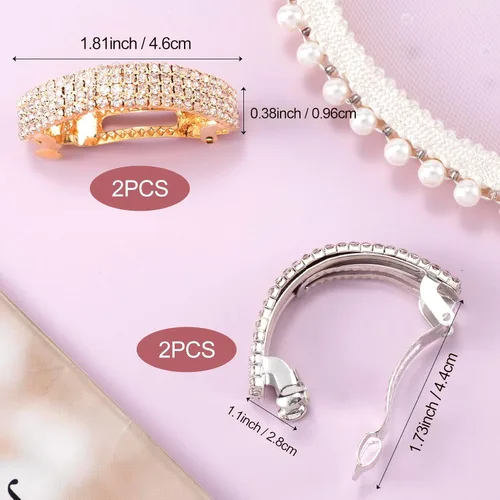 Miniatura 3 de HINZIC 4 pinzas para el cabello con diamantes de imitación de 2 pulgadas, color plateado y dorado, pasadores de primavera con cristales brillantes