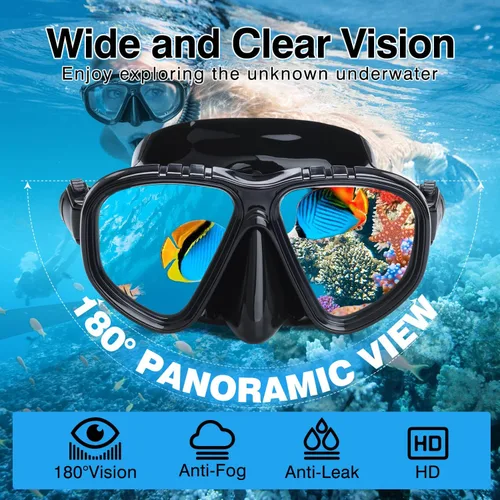 Miniatura 2 de Snorkel Set Wide-View Adult Snorkeling Scuba Gear, Professional Snorkel Goggles Anti-Fog Diving Mask, Anti-Leak Swim Goggles and Dry Top Snorkel for