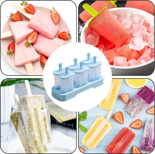 Miniatura 6 de Juego de moldes para paletas, 6 piezas con palitos, máquina de paletas de hielo, sin BPA, moldes para paletas de hielo de fácil liberación, moldes
