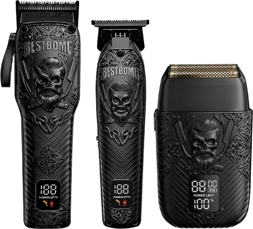 Miniatura 10 de BESTBOMG Kits y juegos de cortapelos profesionales inalámbricos para hombre, cortadora de barba y barba, kit de corte de metal con batería de larga