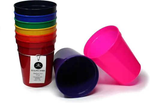 Miniatura 10 de Rolling Sands Vasos de plástico reutilizables para estadios de 16 onzas, paquete de 8, fabricados en Estados Unidos, sin BPA, aptos para Negro