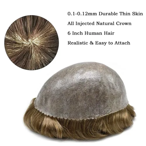 Miniatura 5 de Peluca completa de poliuretano para hombre, sistemas de reemplazo de cabello humano, piel fina y duradera, para hombre, prótesis de cabello