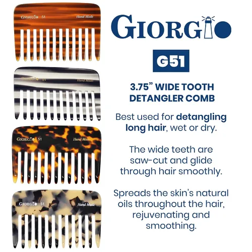 Miniatura 2 de Giorgio G51 TY - Peine para desenredar el cabello, peine de bolsillo de dientes anchos para cabello ondulado grueso, rizado, hecho a mano