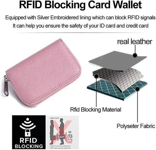 Miniatura 6 de EASTNIGHTS Cartera de cuero genuino para tarjetas de crédito RFID con cremallera