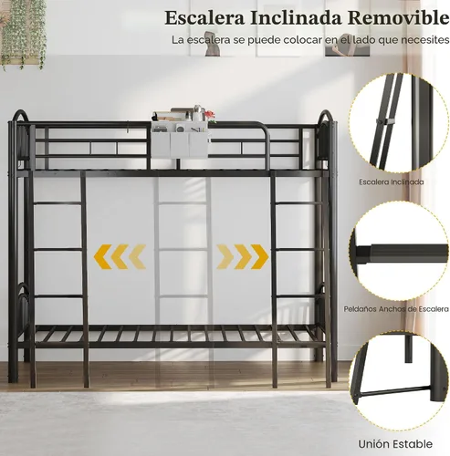 Miniatura 6 de Decofy Litera de metal individual sobre individual, literas industriales resistentes para adultos y adolescentes con mesita de noche, escalera