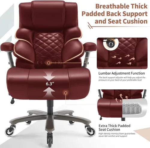 Miniatura 5 de VUZI Silla de oficina grande y alta de 700 libras - Silla grande para computadora con soporte lumbar ajustable, brazos plegables 3D, ruedas