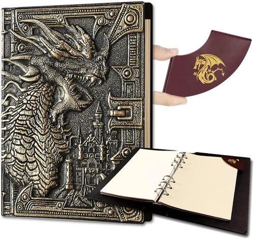 Cuaderno DND de Ancient Deer con encuadernación recargable, diario de cuero vintage 3D con juego de marcadores, para libros de accesorios de
