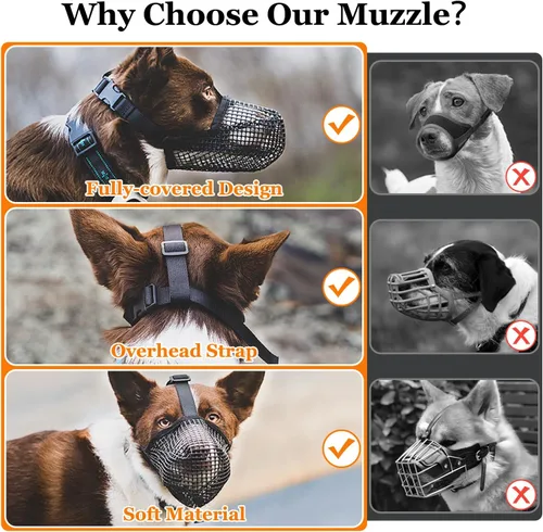 Miniatura 8 de Crazy Felix Bozal para perro, bozal de malla suave para perros pequeños, medianos y grandes, pastor alemán labrador, protector bucal ajustable