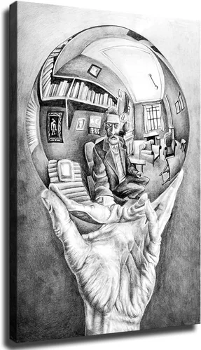 The M.C. Escher - Póster de mano con esfera reflectante, impresión en lienzo giclée para decoración del hogar, habitación, oficina, regalos con o