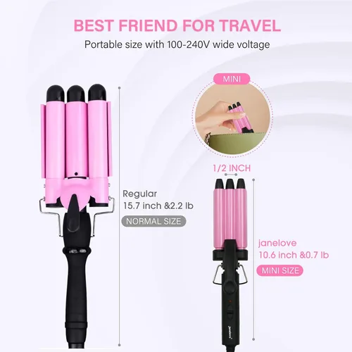 Miniatura 2 de Mini Rizador de Cabello, janelove Plancha Rizadora de Ondas Playeras de 1/2 Pulgada, Ondulador de Cabello para Cabello Corto y Mediano con 3