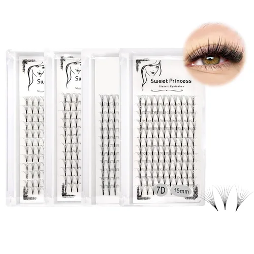 Miniatura 9 de 12 filas, 120 extensiones de pestañas postizas de volumen prefabricadas 10D, grosor de 0.003 in, rizo D, color negro, suaves, individuales, pestañas