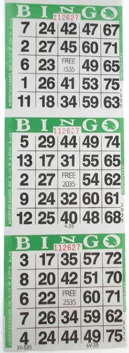 SmallToys - Tarjetas de juego de papel de bingo de 3 en color verde, 1000 hojas, hoja desechable de 4 x 12 pulgadas, fabricadas en Estados Unidos