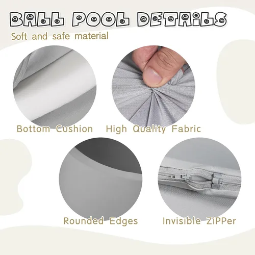 Miniatura 4 de Pozo de bolas de espuma para niños, alberca de bolas suaves para niños, piscina de bolas infantil, juguetes ideales para niños, 47 pulgadas gris