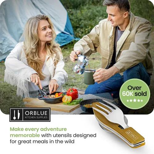 Miniatura 8 de Orblue Utensilios de comida 4 en 1, paquete de 2 – Cuchara portátil, tenedor, cuchillo y abridor de botellas – Cubiertos de acero inoxidable