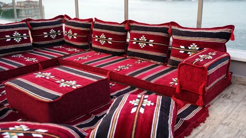 Miniatura 3 de Sofá de piso modular hecho a mano arabicsofa – Asiento oriental Majlis con cojines de respaldo