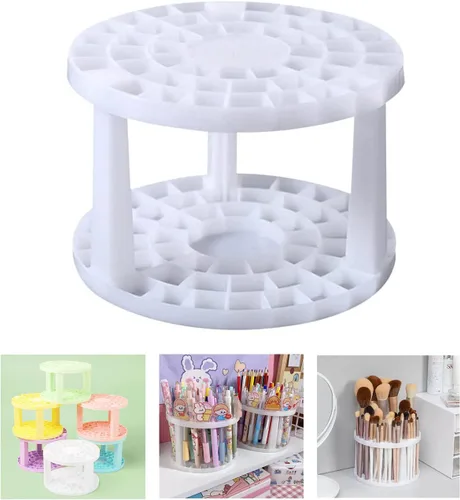 Miniatura 8 de Soporte redondo de plástico para pinceles y organizador de 50 agujeros, organizador de pintura acrílica para manualidades y brochas de maquillaje