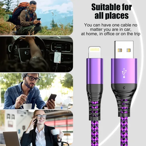 Miniatura 5 de Quickeep Paquete de 2 cargadores para iPhone de 3 pies, USB A a Lightning, cable trenzado de carga rápida para iPhone 14 13 12 11 Pro Xr Xs Max 10 8