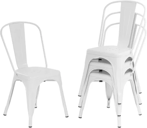 Miniatura 9 de Juego de 4 sillas de comedor, de metal, para interiores y exteriores, sillas de patio, de cocina, de 18 pulgadas de altura, silla de restaurante