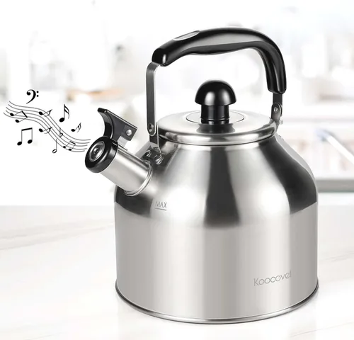 Hervidor de té silbante grande de 4.2 cuartos de galón/4L, acero inoxidable 304 satinado cepillado, hervir rápido para estufas de inducción y gas