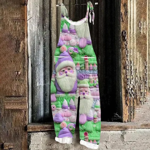 Miniatura 2 de Monos navideños en 3D para mujer, monos largos de bolsillo, con tirantes de espalda para vacaciones