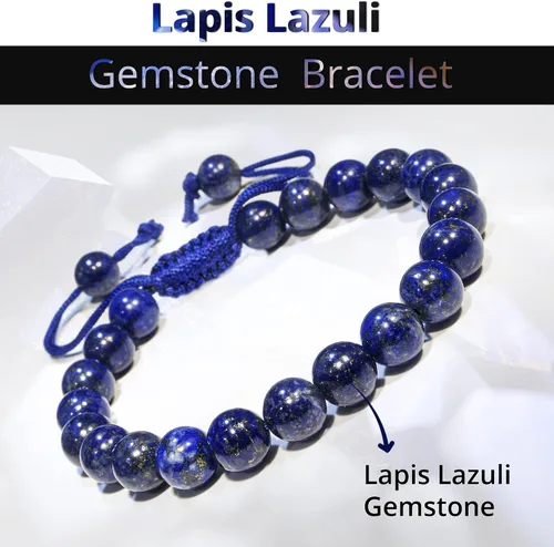 Miniatura 2 de Adjustable Crystal Bracelet – Gemstone Bead Bracelet with Adjustable Macrame String – Chic Gemstone Bracelet for Men and Women – 8mm Round Healing