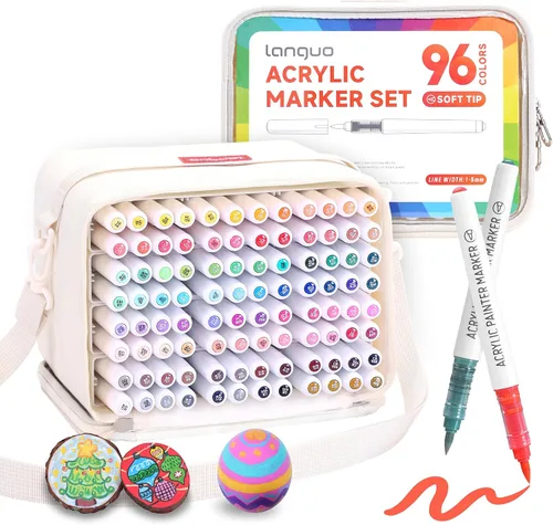 languo Marcadores de pintura acrílica de 96 colores, juego de rotuladores de punta de pincel suave con bolsa de marcador, bolígrafos de pintura