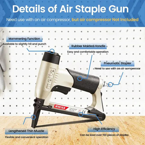 Miniatura 6 de meite Pistola de grapas para tapicería con nariz extendida para grapas de corona de calibre 21 de 1/2 pulgada, engrapadora neumática de servicio