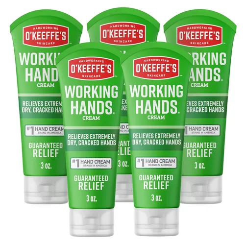 O'Keeffe's Working Hands Crema de manos para una sequedad extrema, tubo de 3 onzas (paquete de 5), reparación del cuidado de la piel para manos