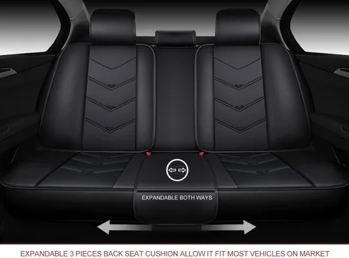 Miniatura 7 de OASIS AUTO OS-003, Fundas de cuero y tela para asientos de automóvil. Cubierta acojinada de cuero sintético para autos, SUV, camioneta Pick-up, Negro