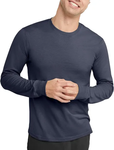 Hanes Camiseta de algodón de manga larga para hombre, camiseta clásica de cuello redondo para hombre, disponible en tallas altas