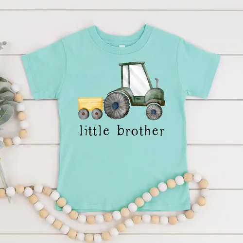 Miniatura 3 de Camisetas y mamelucos de tractor de granja Little Brother para hermanos revelan el anuncio del bebé
