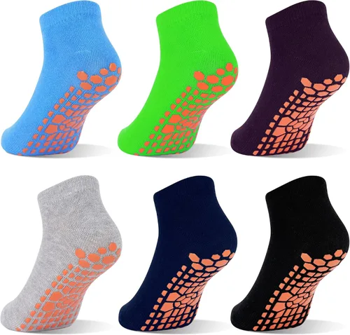 GRPSKCOS Calcetines de Agarre para Niños 6 Pares Calcetines de Agarre para Niños Calcetines de Trampolín Antideslizantes para Tobillo Calcetines