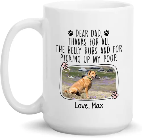 Miniatura 10 de Taza de café blanca personalizada con foto, con texto en inglés «To The World's Best Dog Dad We Woof You», taza de café blanca de 11 onzas y 15
