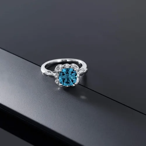 Miniatura 5 de Gem Stone King Anillo de compromiso de plata de ley 925 de 0.315 in con piedra natal y zafiro blanco creado Anillo de compromiso de boda