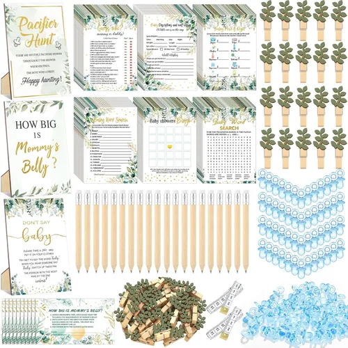 Miniatura 35 de Sherr 476 juegos florales de baby shower, 6 juegos de actividades, tarjeta floral, juego de caza de chupetes, 50 chupetes, qué tan grande es mamá