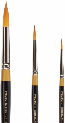 Miniatura 4 de KINGART Premium Original Gold 9430-2 - Cepillo redondo para artista, serie de pétalos florales, pelo sintético Taklon dorado, mango corto