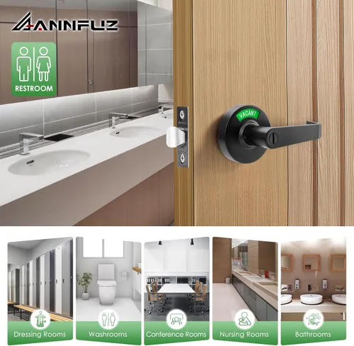 Miniatura 4 de Cerradura de manija de puerta sin llave de privacidad con indicador en uso o vacío para baño de hombres/mujeres, grado comercial, letrero ocupado