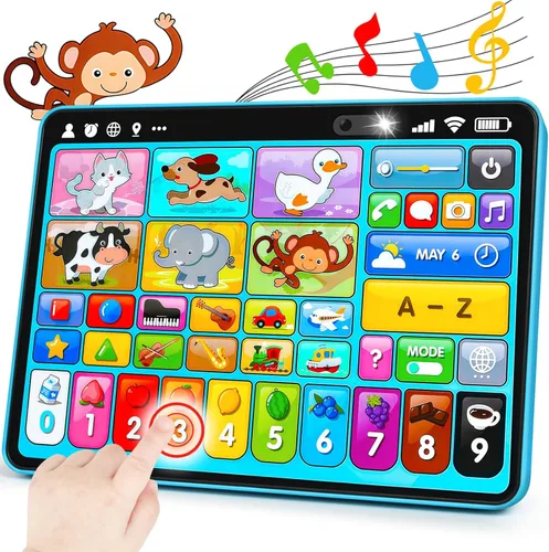 Peacurh Tableta de Juguete de Aprendizaje Trilingüe con Música y Sonido, Juguetes de Terapia Musical del Habla Montessori, Regalos para Niño, Niña,