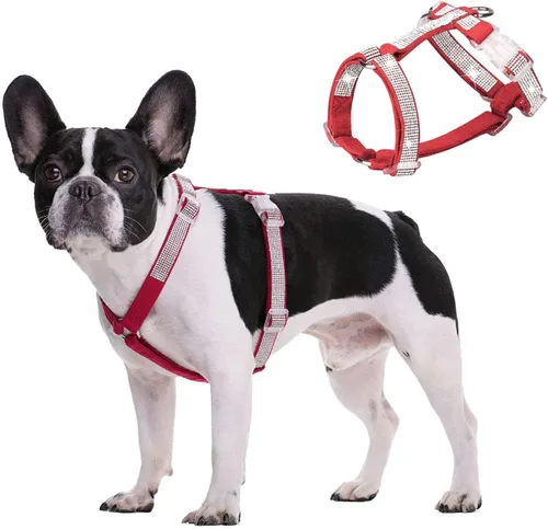 Miniatura 7 de HDKUW Arnés de diamantes de imitación brillantes para perro, arnés con hebilla ajustable sin tirones con anillo en D para perros pequeños y medianos