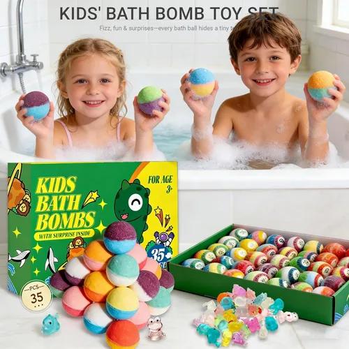 Miniatura 4 de Bombas de baño con sorpresa en el interior, juego de 35 bombas de baño para niños con juguetes de animales que brillan en la oscuridad, burbujas