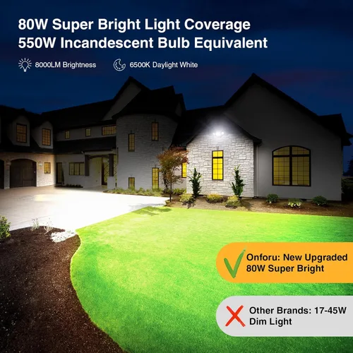 Miniatura 6 de Onforu 70W Luz de inundación LED del atardecer al amanecer, 7000LM Iluminación exterior de seguridad blanca, Luminaria IP65 impermeable al aire