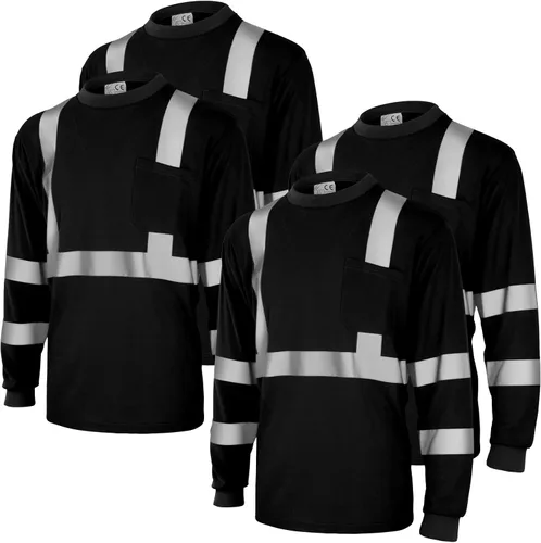 Amylove 4 piezas de camisa de seguridad de manga larga reflectante de alta visibilidad, camisas de trabajo de construcción para hombres y mujeres