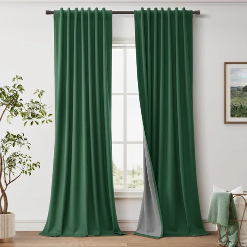 Joywell Cortinas 100% opacas de 84 pulgadas de largo, juego de 2 paneles de cortinas de oscurecimiento de habitación para dormitorio, pestañas Verde