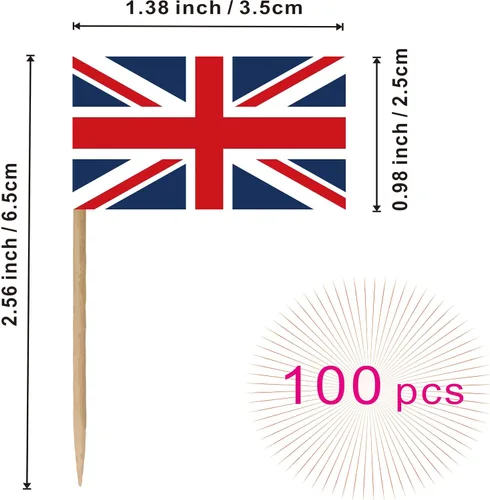 Miniatura 2 de Bandera de palillo de dientes británico del Reino Unido Reino Unido Union Jack National, mini cóctel de frutas, decoración de banderas, 100