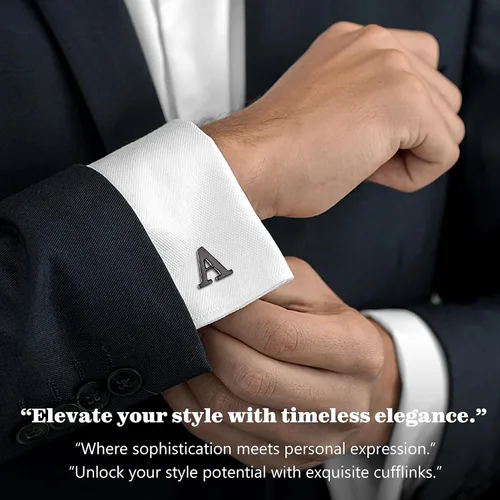 Miniatura 2 de LOLIAS 3 pares de gemelos para hombre, gemelos personalizados con inicial para hombre, estilo casual a formal, con caja de regalo, juego de gemelos