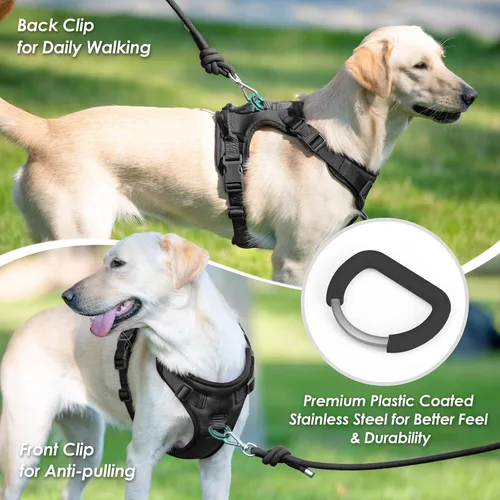 Miniatura 3 de Arnés para perro sin tirones, chaleco para cachorro con clip frontal para perros pequeños, medianos y grandes (negro, XS)